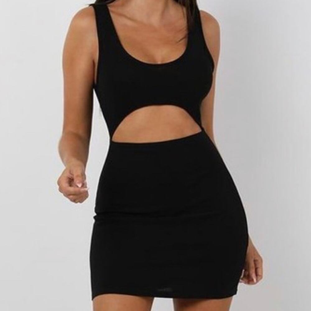 Femme Luxe Vintage Y2K Black Cut Out Bodycon Mini Dress 8 Clubwear Going Out LBD